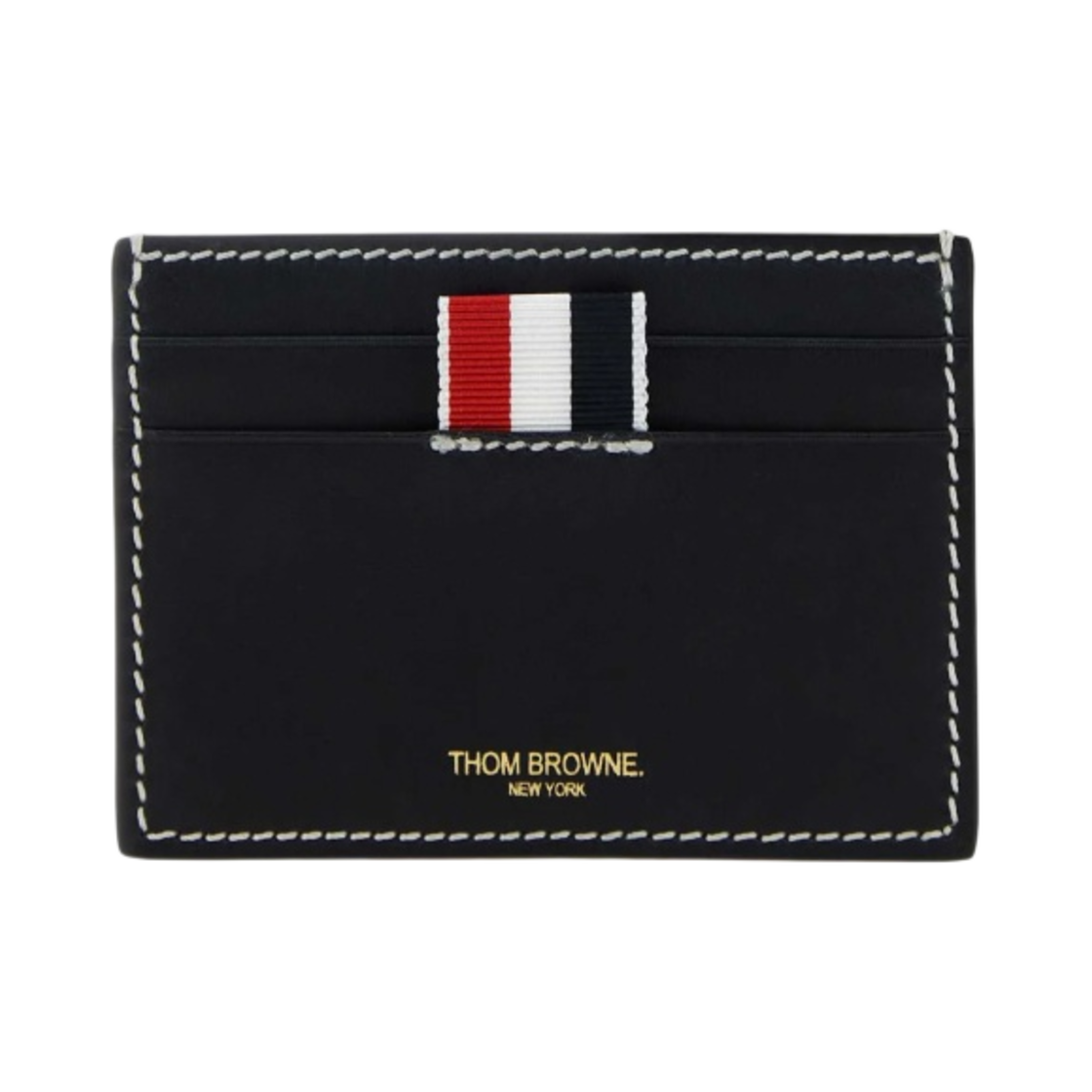 MAW020L-L0044-415 Thom Browne Vacchetta Leather Single Card Holder Navy