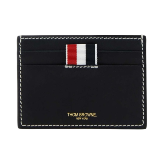 MAW020L-L0044-415 Thom Browne Vacchetta Leather Single Card Holder Navy