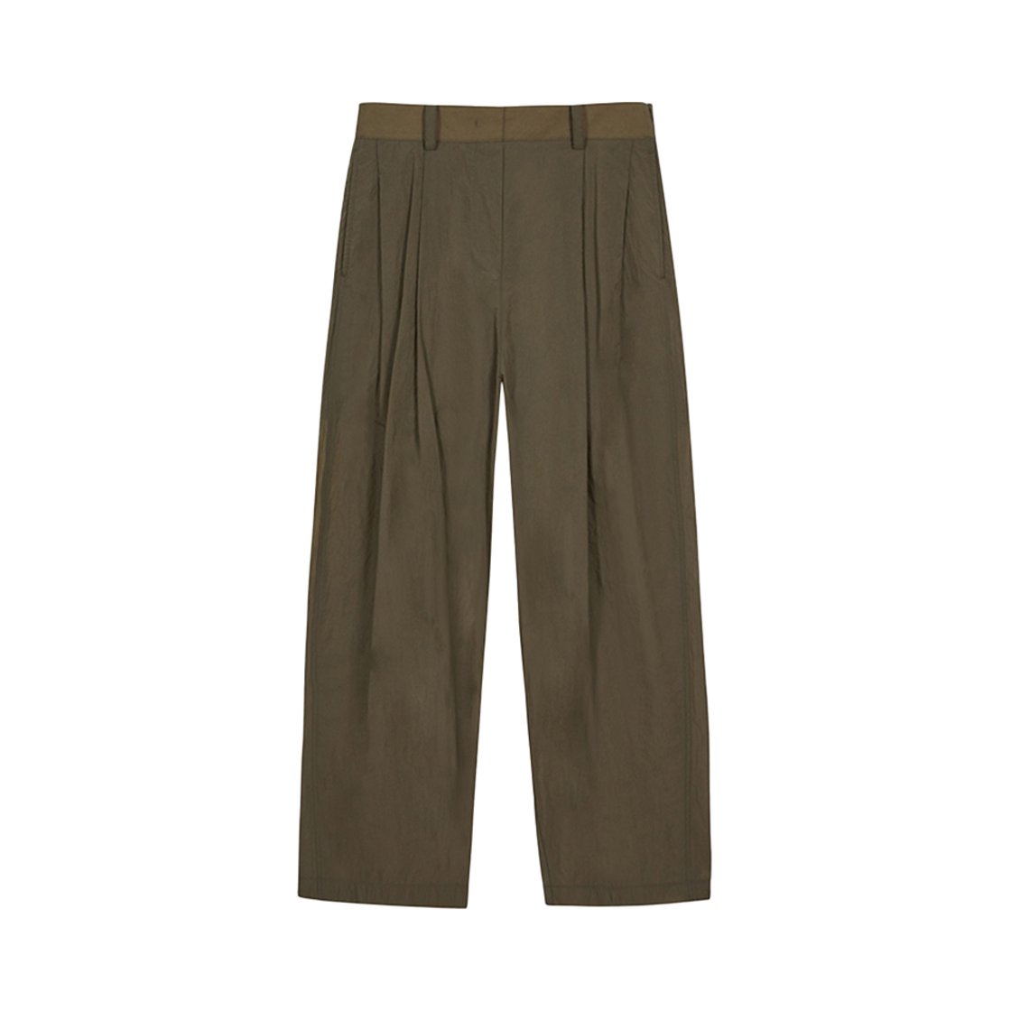 유지 시스루 투 스팽글 와이드 팬츠 카키(YUJI See-Throuigh Two Tucked Wide Trousers Khaki)