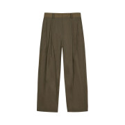 YUJI See-Throuigh Two Tucked Wide Trousers Khaki