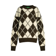 Greenbutter Women Argyle Knit Pullover Cream Brown