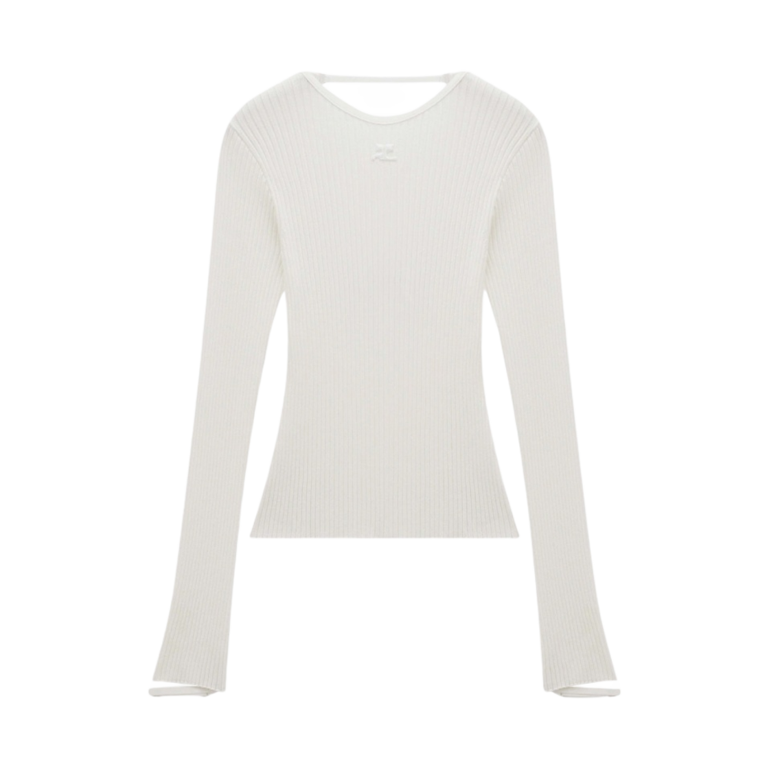 (W) 꾸레쥬 엘라스틱 리스트 립 니트 스웨터 화이트 헤리티지((W) Courreges Elastic Wrists Rib Knit Sweater White Heritage) - 1