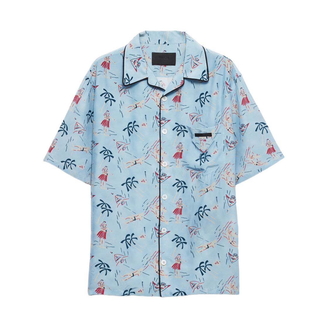 프라다 프린티드 실크 블렌드 볼링 셔츠 라이트 블루(Prada Printed Silk Blend Bowling Shirt Light Blue) - 1