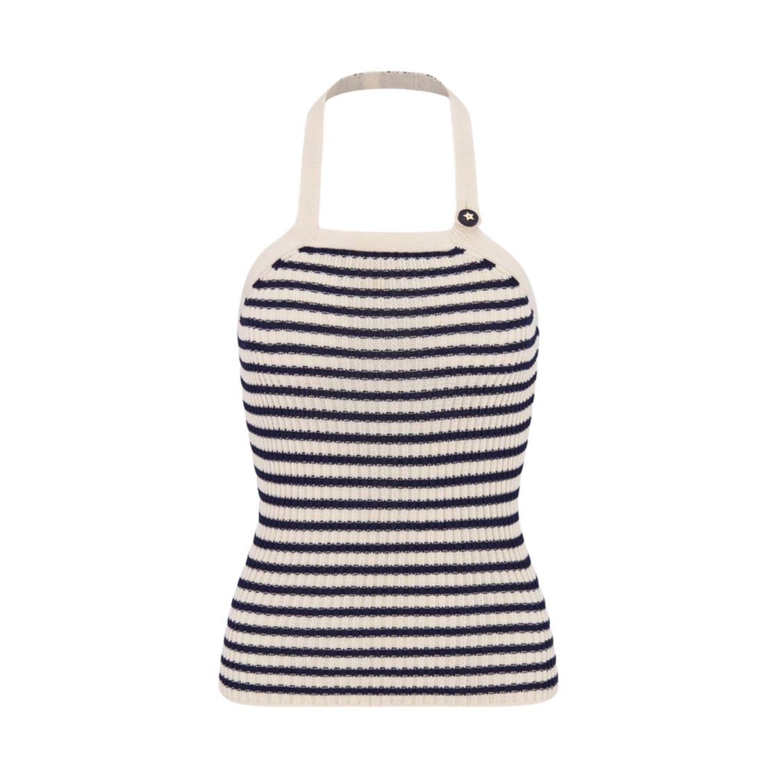 (W) 디올 디올리비에라 백리스 탱크 탑 코튼 립드 니트 디올 마리네르 모티프 화이트 네이비 블루((W) Dior Dioriviera Backless Tank Top Cotton Ribbed Knit with Dior Mariniere Motif White Navy Blue) - 1