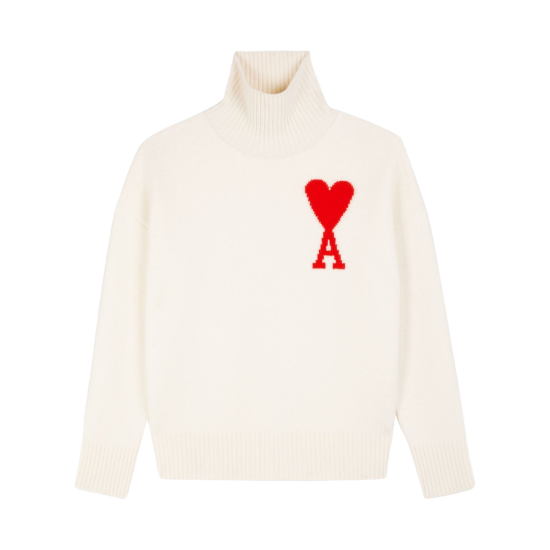 아미 빅 하트 로고 퍼넬 넥 인타르시아 스웨터 오프 화이트
