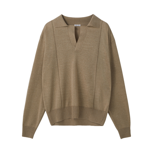 RM25SKTP004DB Recto Vintage Daddy Knit Polo Top Dark Beige