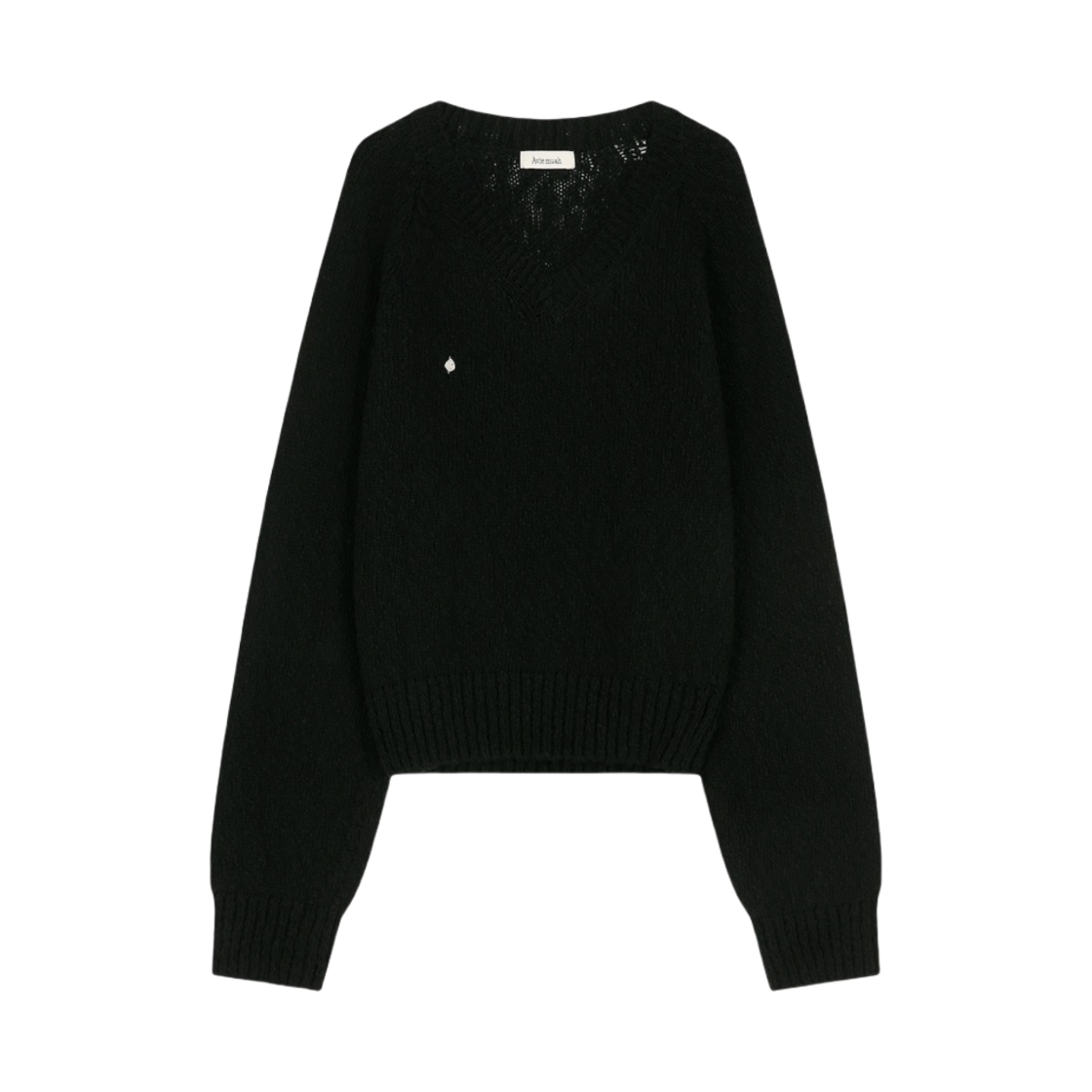 - Aviemuah V-Neck Boucle Cotton Sweater Black - 대표 이미지 #1
