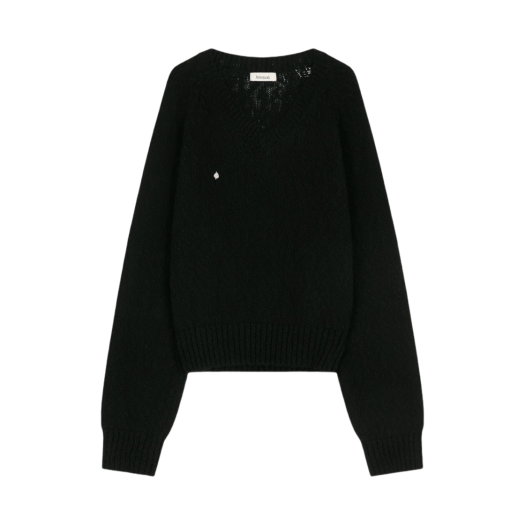Aviemuah V-Neck Boucle Cotton Sweater Black