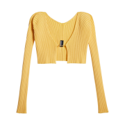 (W) Jacquemus La Maille Pralu Micro Charm Logo Cardigan Light Yellow