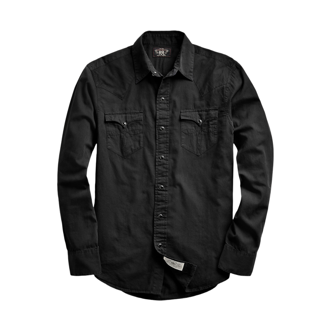 더블알엘 슬림 핏 트윌 웨스턴 셔츠 폴로 블랙(Double RL Slim Fit Twill Western Shirt Polo Black)