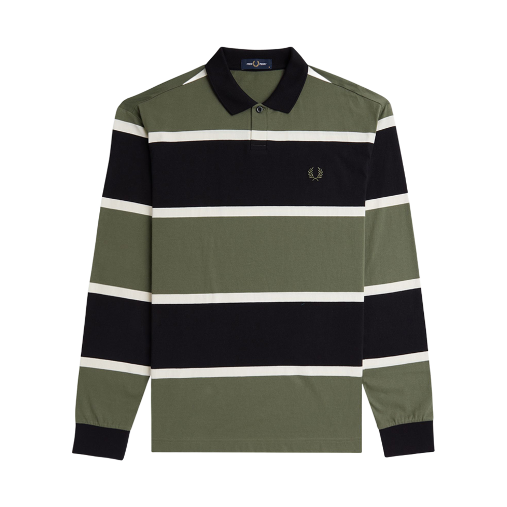 AFPM2438519-X21 Fred Perry Striped Long Sleeves Polo Shirt Laurel Wreath Green