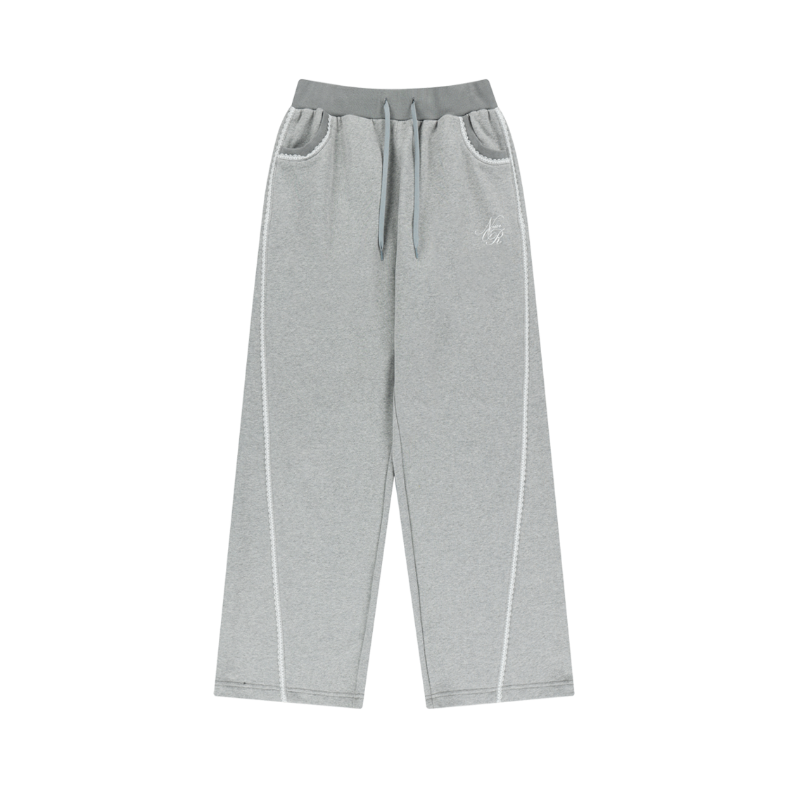 니어 노어 레이스 커브 스웻팬츠 멜란지 그레이(NIIER NOR Lace Curve Sweat Pants Melange Grey)