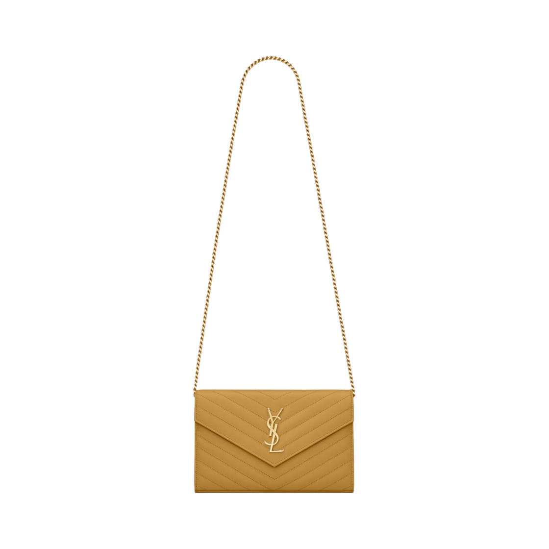 생로랑 그랑 드 뿌드르 엠보스드 레더 카산드라 마틀라세 체인 지갑 샤르트뢰즈 옐로우(Saint Laurent Cassandre Matelasse Chain Wallet in Grain de Poudre Embossed Leather Chartreuse Yellow) - 1