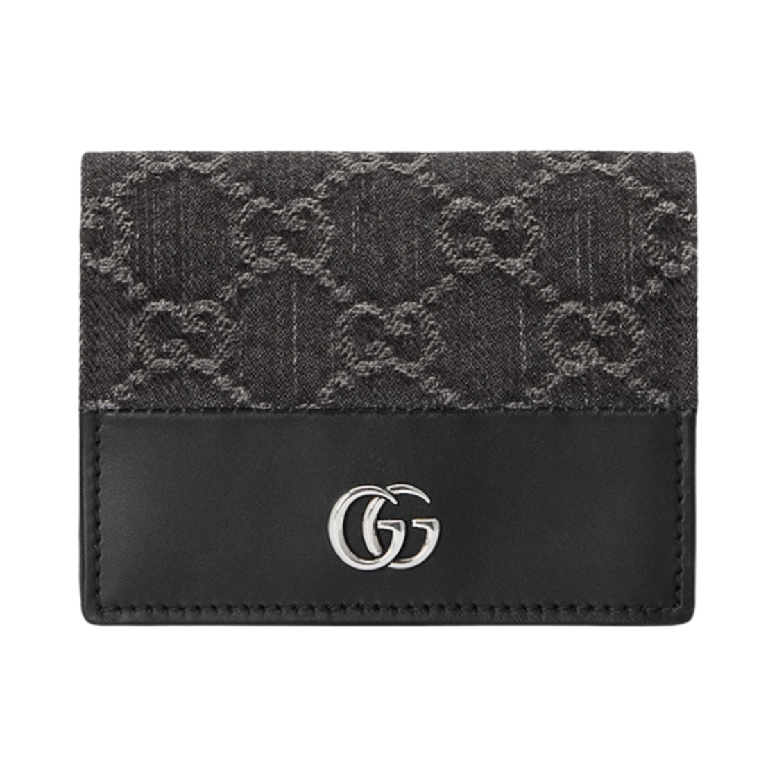 구찌 GG 마몽 카드 케이스 지갑 블랙 그레이 데님(Gucci GG Marmont Card Case Wallet Black Grey Denim) - 1