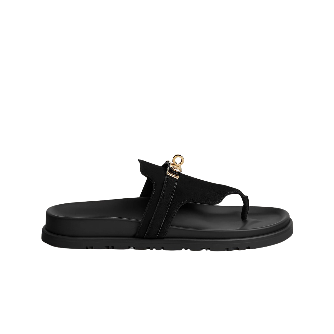 (W) 에르메스 엠파이어 샌들 스웨이드 고트스킨 & 페르마브라스 하드웨어 누아((W) Hermes Empire Sandal Suede Goatskin & Permabrass Noir)