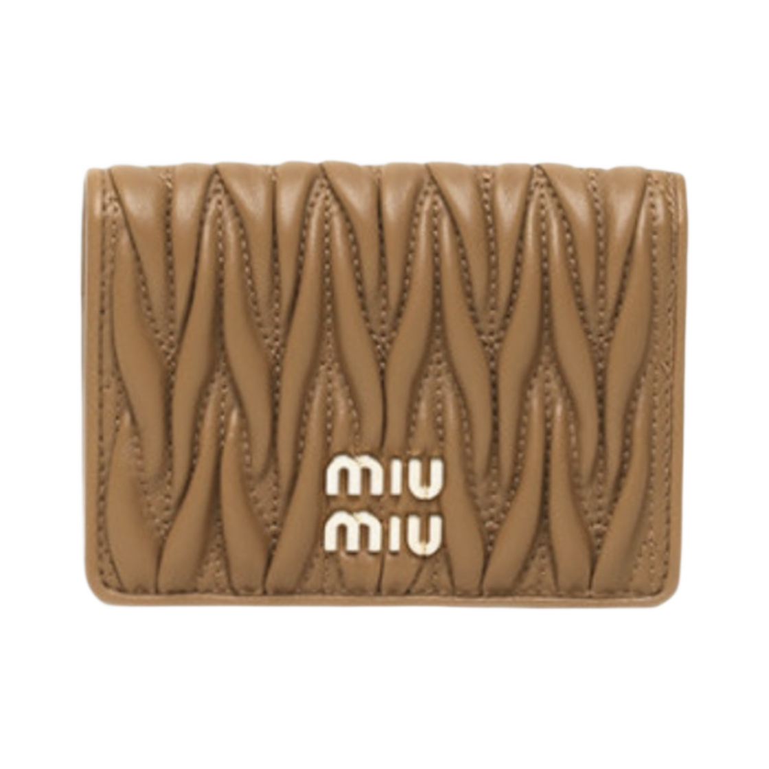 5MC103-2FPP-F098L Miu Miu Matelasse Nappa Leather Card Holder Caramel