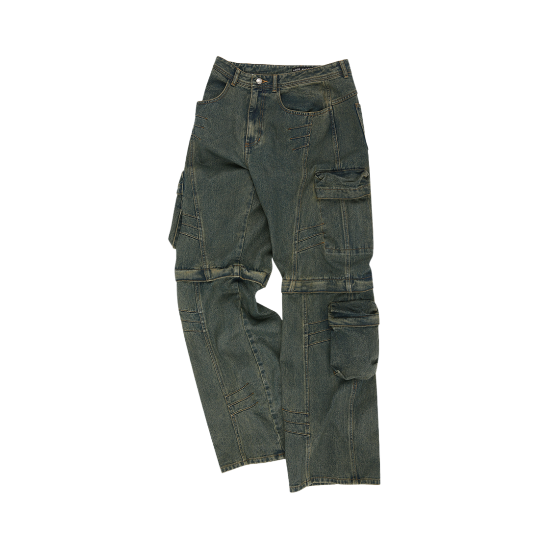 apa749m(ARMY GREEN) ADSB Andersson Bell Cargo Coated Wide Leg Jeans Army Green