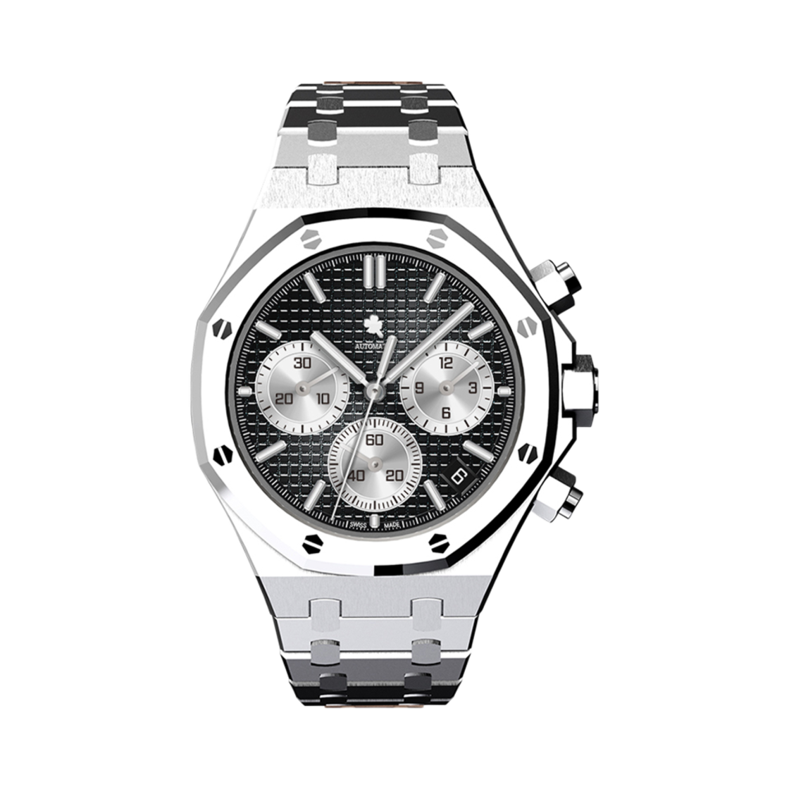 갤럭시워치 6 5 4 40mm 호환 풀커버 로얄오크 일체형 메탈 스트랩 케이스 실버(Galaxy Watch 6 5 4 40mm Full Cover Royal Oak Integrated Metal Strap Case)