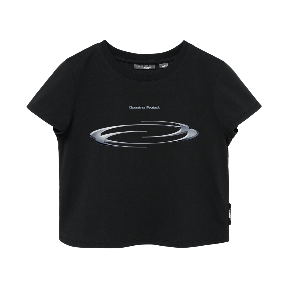 오프닝프로젝트 여성 크롭 심볼 티셔츠 3D 블랙