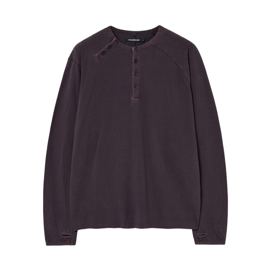 해칭룸 더블 헨리넥 티셔츠 블리치드 블루 차콜(Hatchingroom Double Henley Neck T-Shirt Bleached Blue Charcoal)