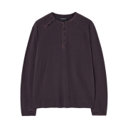 Hatchingroom Double Henley Neck T-Shirt Bleached Blue Charcoal