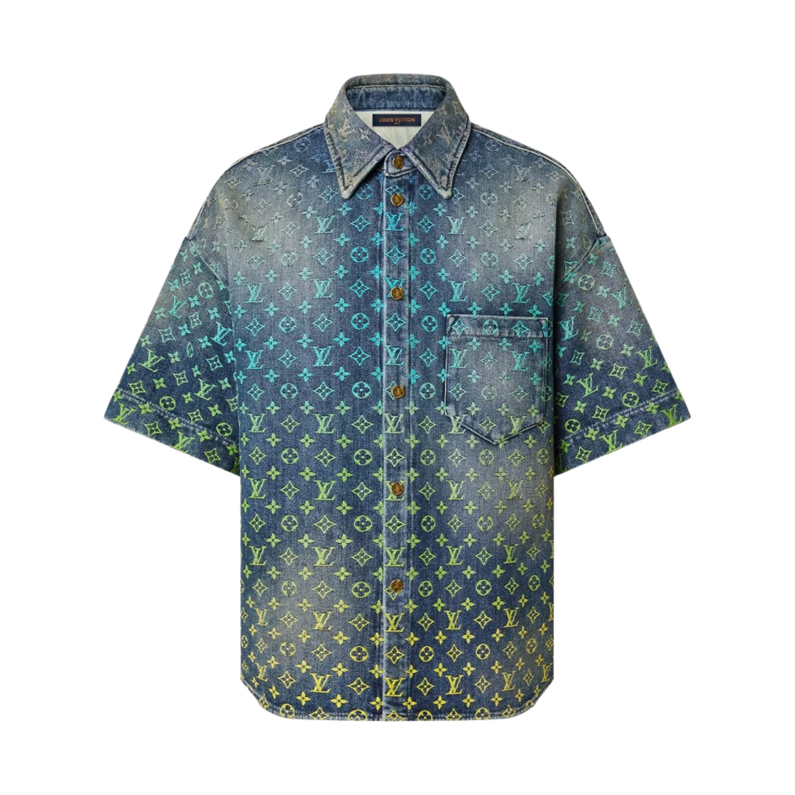 루이비통 레인보우 모노그램 숏슬리브 데님 셔츠 인디고(Louis Vuitton Rainbow Monogram Short Sleeved Denim Shirt Indigo) - 1