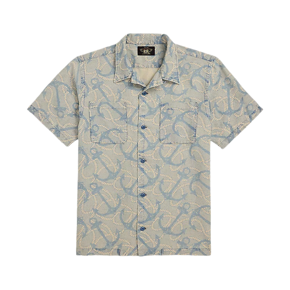 더블알엘 인디고 앵커 프린트 캠프 셔츠 인디고 크림 멀티(Double RL Indigo Anchor Print Camp Shirt Indigo Cream Multi) - 1