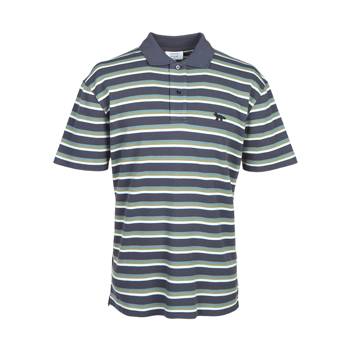 메종 키츠네 프로파일 폭스 스트라이프 카라 숏 슬리브 티셔츠 네이비(Maison Kitsune Profile Fox Stripe Collar Short Sleeve T-Shirt Navy) - 1