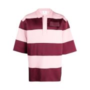 AMI Striped Oversized Polo Shirt Pale Pink Burgundy