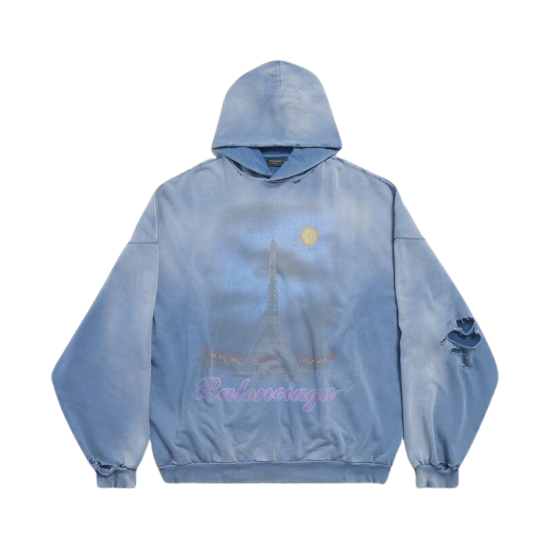 744462TQVO24530 Balenciaga Paris Moon Oversized Hoodie Blue