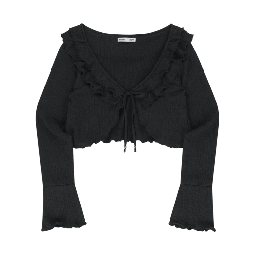 24NNFWTCAF001BK NIIER NOR Wrinkle Rose Cardigan Black