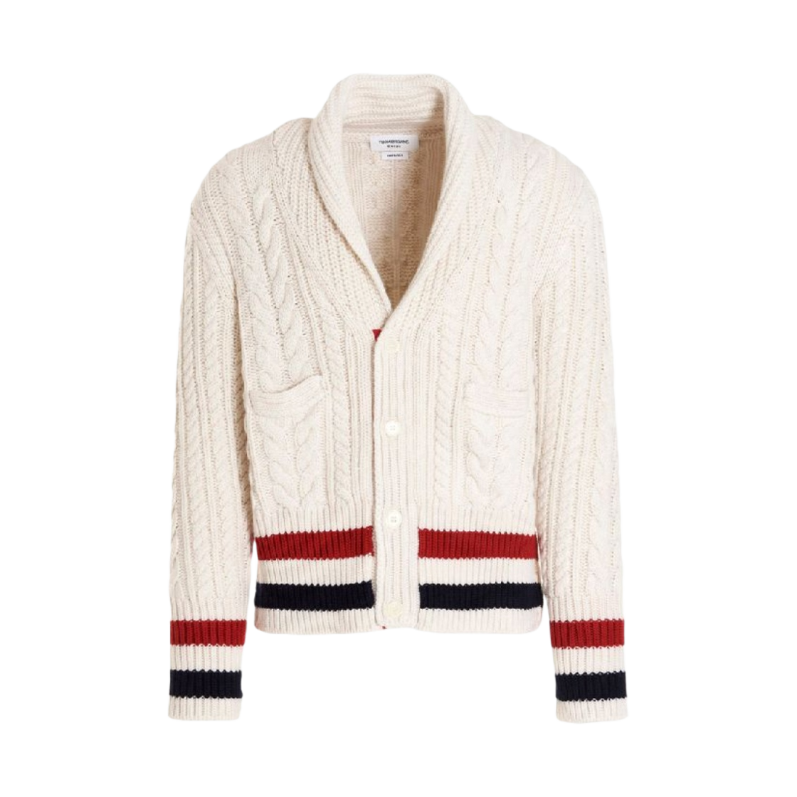 톰브라운 캐시미어 케이블 숄 칼라 가디건 화이트(Thom Browne Cashmere Cable Shawl Collar Cardigan White) - 1