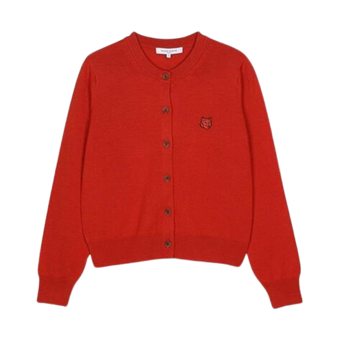 (W) 메종 키츠네 볼드 폭스 헤드 패치 레귤러 가디건 오텀 레드((W) Maison Kitsune Bold Fox Head Patch Regular Cardigan Autumn Red)