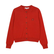 (W) Maison Kitsune Bold Fox Head Patch Regular Cardigan Autumn Red