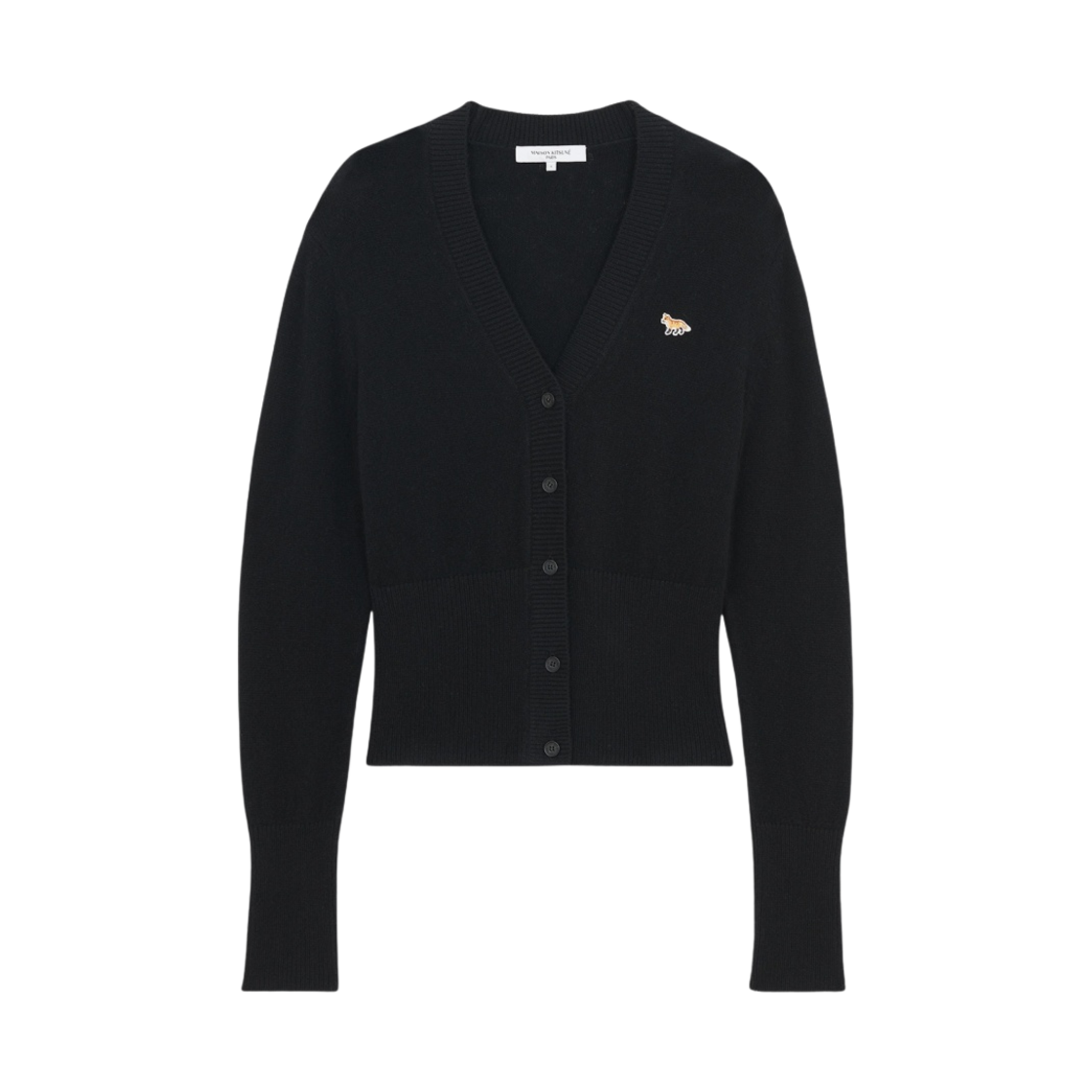 (W) 메종 키츠네 베이비 폭스 패치 피티드 브이넥 가디건 블랙((W) Maison Kitsune Baby Fox Patch Fitted V-Neck Cardigan Black) - 1