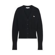(W) Maison Kitsune Baby Fox Patch Fitted V-Neck Cardigan Black