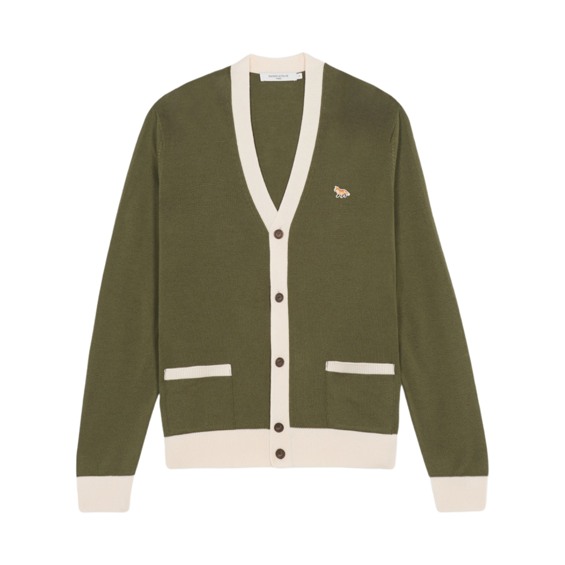 메종 키츠네 베이비 폭스 패치 바이컬러 클래식 카키 그레이(Maison Kitsune Baby Fox Patch Bi-Color Classic Cardigan Khaki Grey) - 1