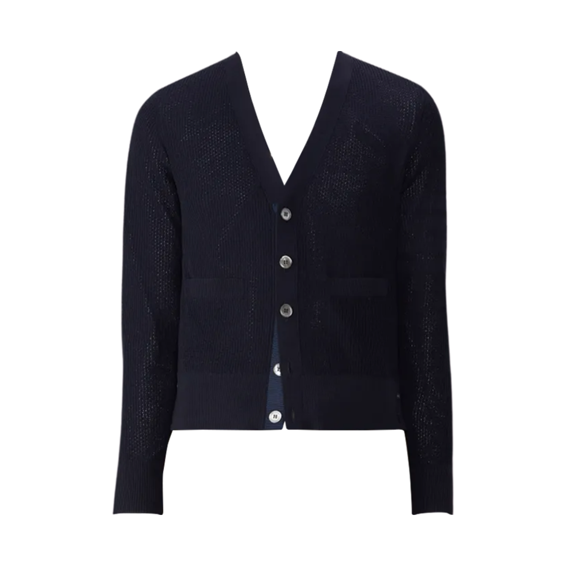 MKC546A-Y1045-415 Thom Browne Wool Crepe 4-Bar Relaxed Fit Cardigan Navy
