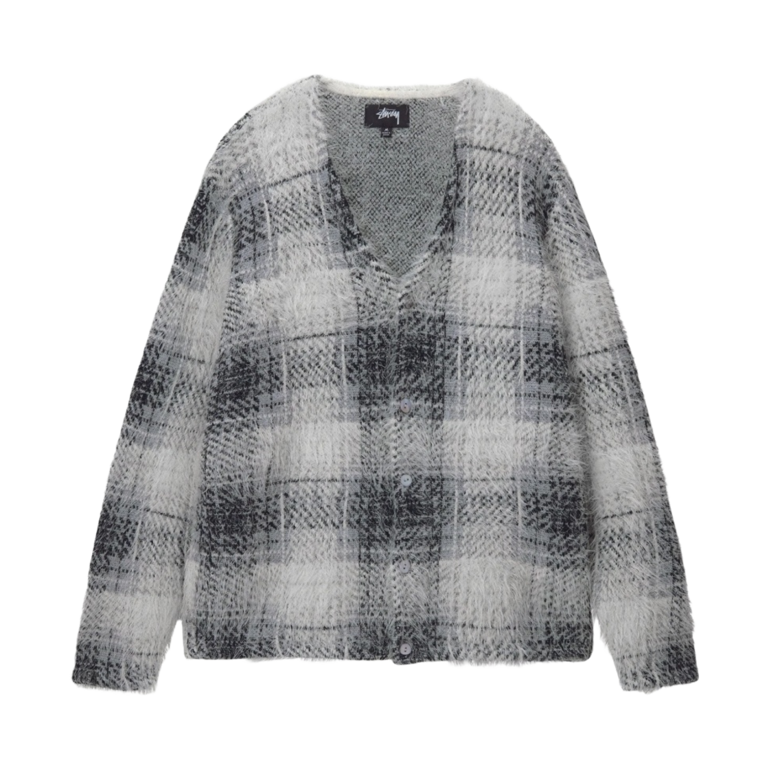 스투시 헤어리 플래드 가디건 화이트