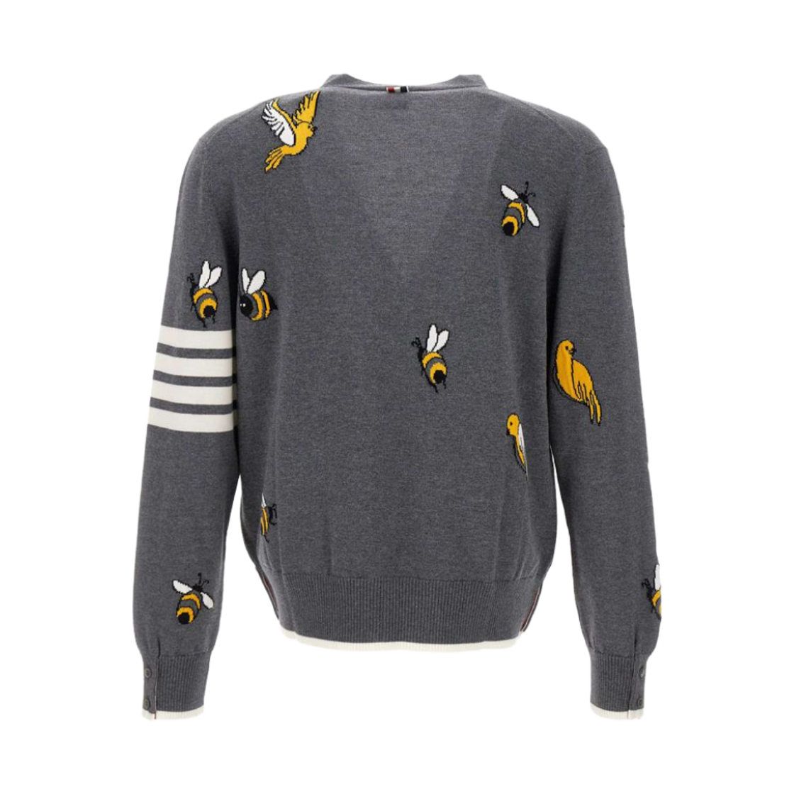 톰브라운 코튼 메리노 버드 & 비 사선 브이넥 가디건 미디움 그레이(Thom Browne Cotton Merino Birds & Bees 4-Bar V-Neck Cardigan Medium Grey) - 2