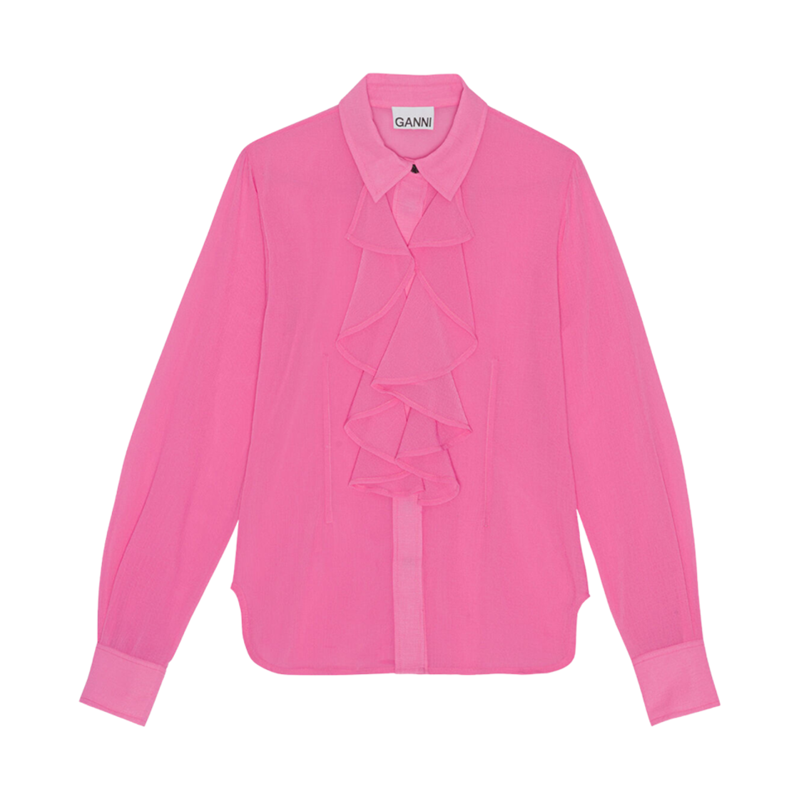 (W) 가니 시폰 러플 셔츠 콘 플라워((W) Ganni Chiffon Ruffle Shirt Cone Flower) - 1