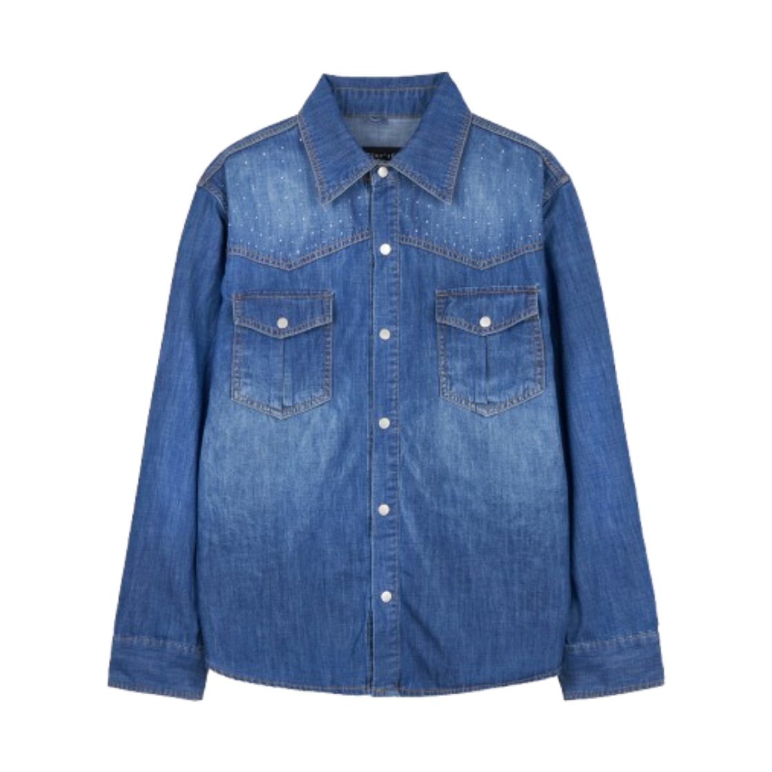 블루 선플라워 플라워 핫픽스 워싱 웨스턴 데님 셔츠(Blue Sunflower Flower Hotfix Washing Western Denim Shirt)