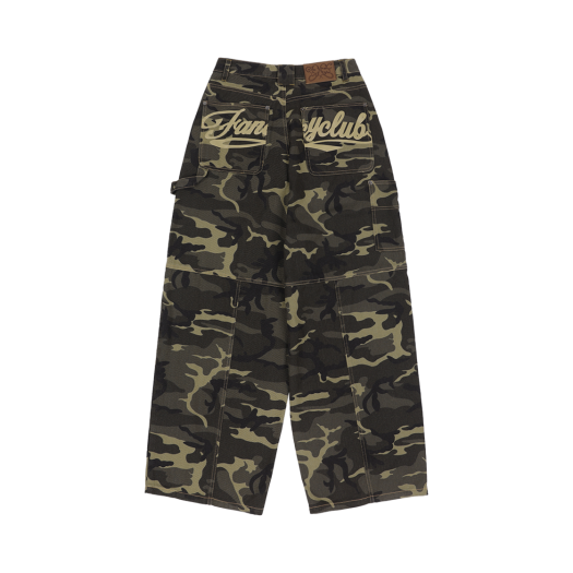 F24ZD884 Fancy Club Carpenter Lettering Denim Pants Khaki Camo