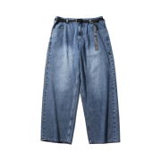 [SS25] moif Wide 6P Belted Denim Pants Used Wash Medium Indigo