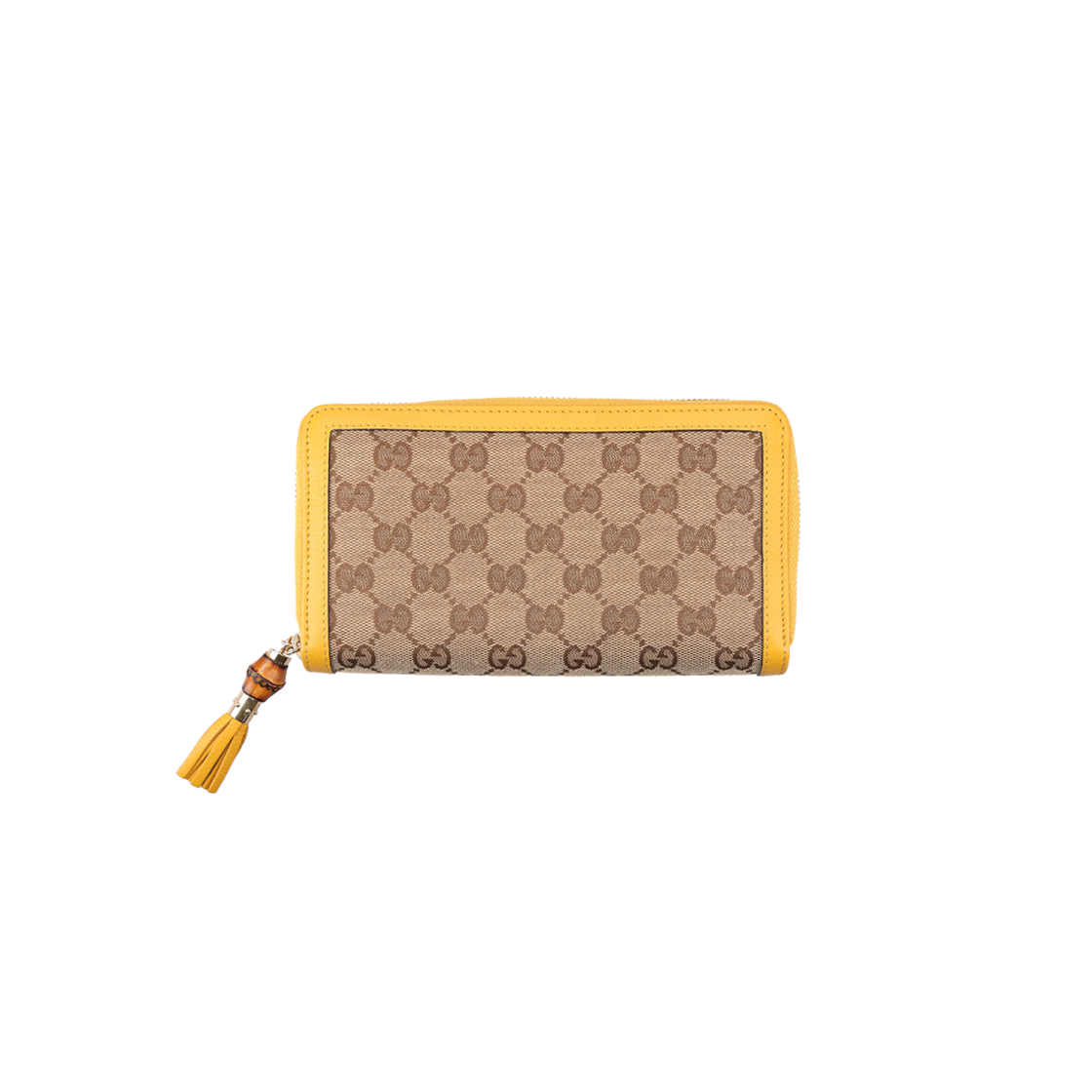 ITR43OO47UFW Gucci Zipper Long Wallet Leather Canvas Bamboo Ornament Yellow