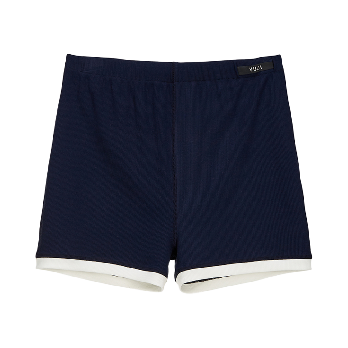 YJ0424_10_copy01 YUJI Logo Print Ringer Shorts Navy