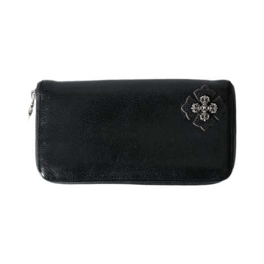 888823232323 Hansroom Chrome Hearts Filigree Plus Round Zipper Leather Wallet Black