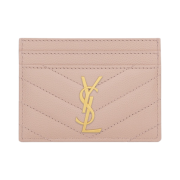 Saint Laurent Cassandre Matelasse Card Case in Grain De Poudre Embossed Leather Pale Blush