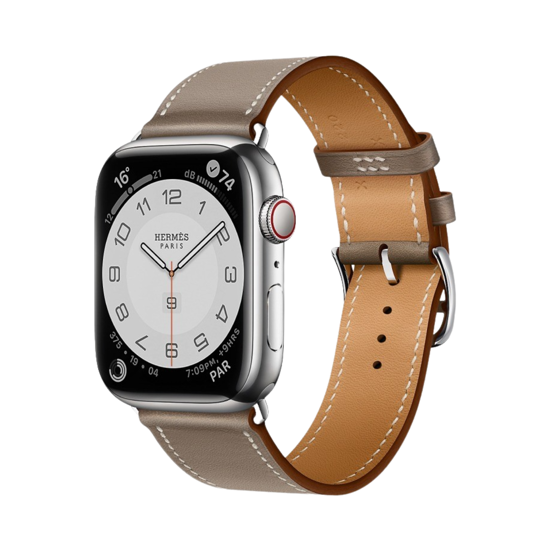 애플 워치 8 에르메스 45mm 실버 스테인리스 스틸 케이스 싱글 투어 에토프 (국내 정식 발매 제품)(Apple Watch Hermes Series 8 45mm Silver Stainless Steel Case with Single Tour Etoupe (Korean Ver.))