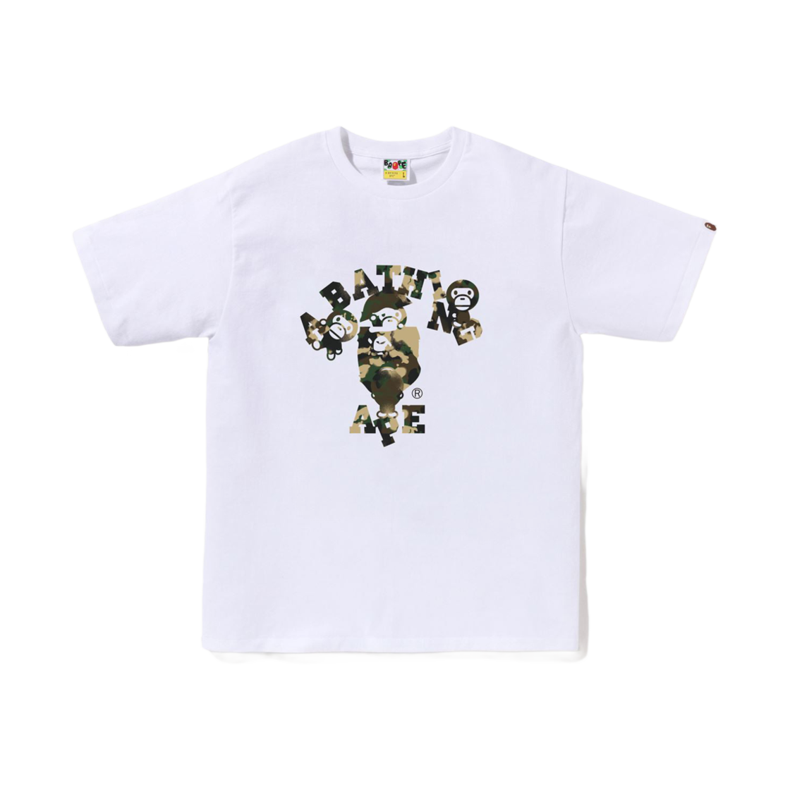 - BAPE Map Camo College Milo T-Shirt White Green